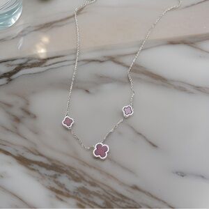 Rachel Zoe sterling silver pink three clover necklace